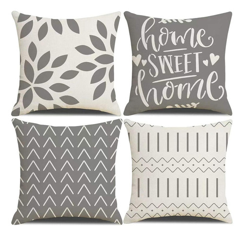 Gray Square Pillowcases 4 Piece Set Sofa Country House Decor