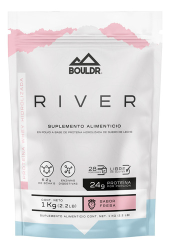 Proteína Whey Hidrolizada River 1 Kg Fresa Bouldr