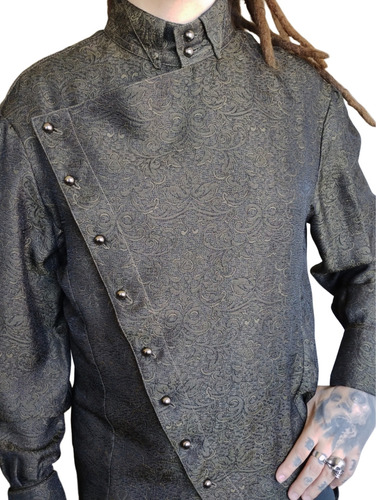 Camisa De Tela Brocato Color Verde Oscuro Modelo Unico