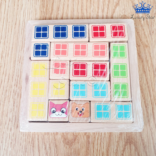 Tangram Tetris Madera Colores Perro Gato + Tarjetas Retos
