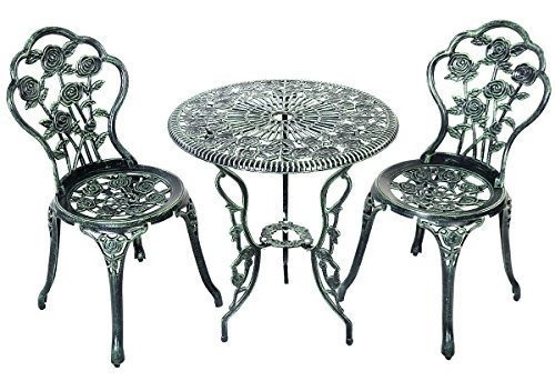 Casart 3 Piece Bistro Set Cast Rose Design Antique Outdoor