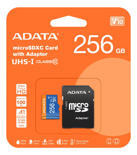 Memoria Micro Sd Adata 256gb Clase 10 A1, V10, U1 Full Hd