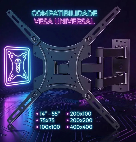 Suporte Tv Articulado Artflex Móvel Universal 32 Á 55 Polegadas Até 50kg Tv/lcd/ Led Painel E Parede