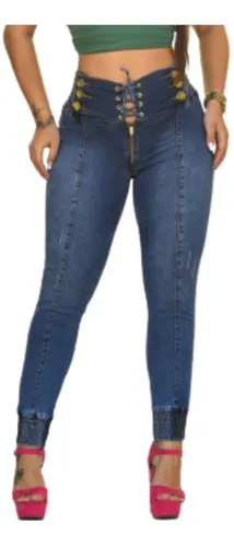 Calça Jeans Feminina Skinny com Lycra Cós Alto Cintura Alta