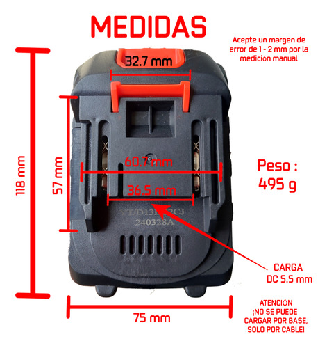 2 Baterías De Repuesto 1.5 Ah + Cargador 21 V Anirona Hecelo