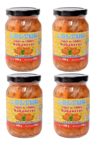 4 Rajas De Chiles Habaneros Lol-tun En Escabeche 238g Kosher