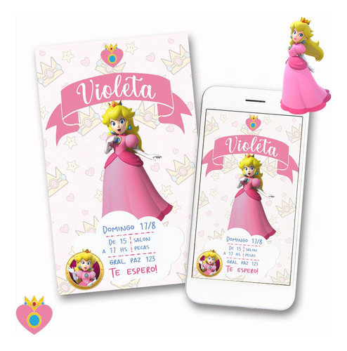 Invitación Digital Peach Mario Bros Personalizada Virtual