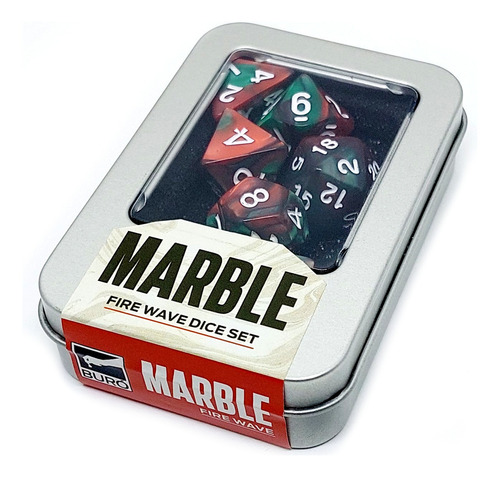 Kit De Dados Marble Fire Wave Vermelho E Verde Para Rpg Buró