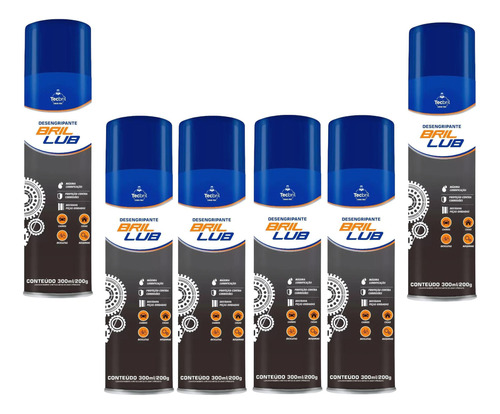 Kit 6 Desengripante Lubrificante Spray 300ml -tecbril