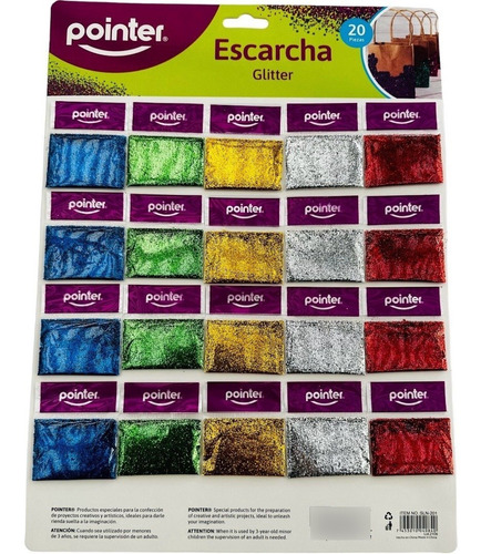Set Sachet Escarcha Glitter 5 Colores 20 Bolsitas Pointer 