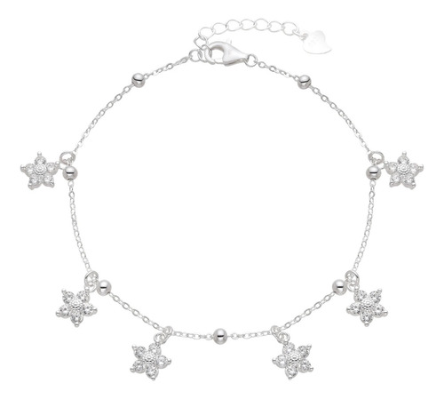 Pulsera Flores Piedritas Plata 925 Mujer Regalo Blanco 21 Cm