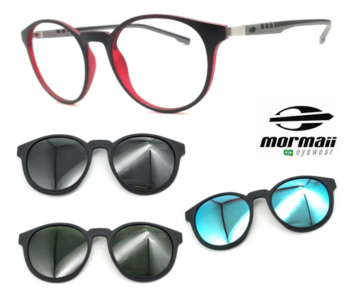 Oculos Redondo Preto Mormaii Swap 2 6071 Aft + 3 Clipons Cap