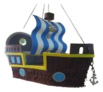 Comprar Piñata Barco Pirata Calavera Marrón Oscuro Barco Pirata Rayas Grande
