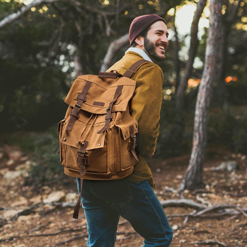 Mochila Kattee De Lona Para Hombre Modelo Clásico Color Diseño De La Tela