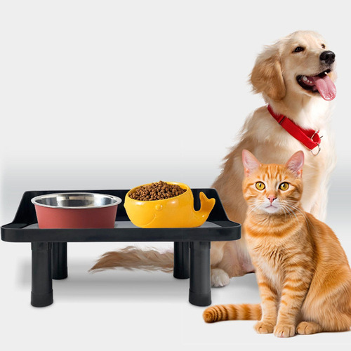 Soporte Para Cuenco Ajustable Para Mascotas, Mesa De Negro
