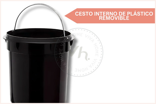 Tacho Basura Cesto De Acero Con Tapa De Bambú Pedal 3l Negro