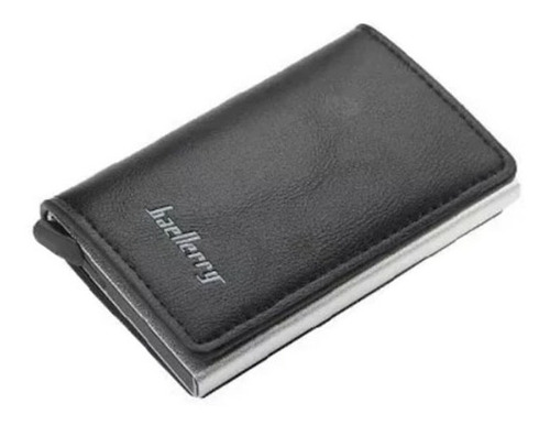 Tarjetero Protector De Tarjetas Metálico Cubierto De Piel Color Negro