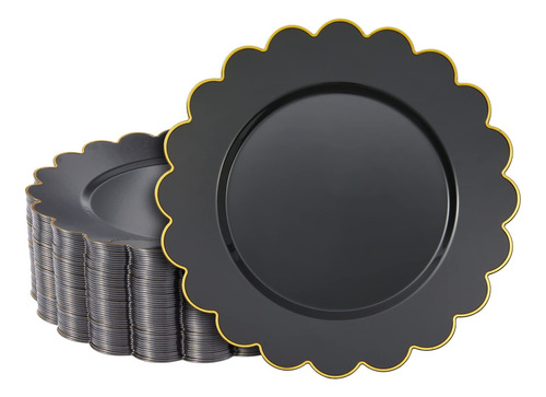 Platos De Plastico Para Fiesta Con Forma Floral Negro 50 Pz