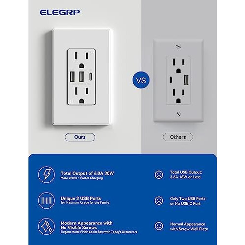 Tomas Usb, 3 Tomas Usb C Un Enchufe De Pared, 30w 6.0a ...