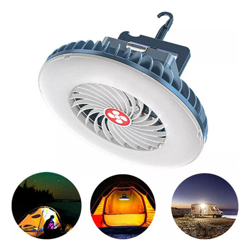Ventilador Recargable Carpa Viaje Linterna Led Portátil
