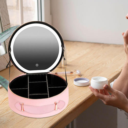Bolso Elegante Del Maquillaje Led Con El Organizador Rosa