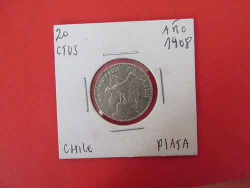 Antigua Moneda Chile 20 Centavos De Plata Año 1908