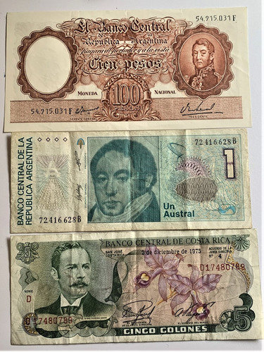 Billetes Del Mundo. 3 Piezas  Argentina, Argentina Y Costa R