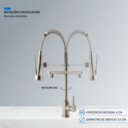 Imagen 5 de 8 de Grifería Para Cocina Flexible Monocomando Canilla De Acero