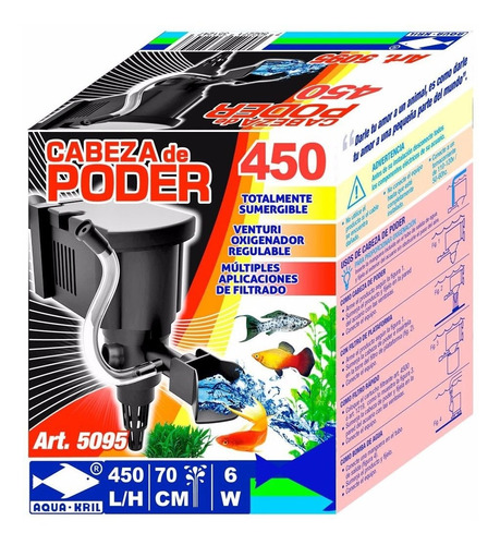 Cabeza De Poder Acuario Pecera Peces 450 L/h 70 Cm 6w 5095