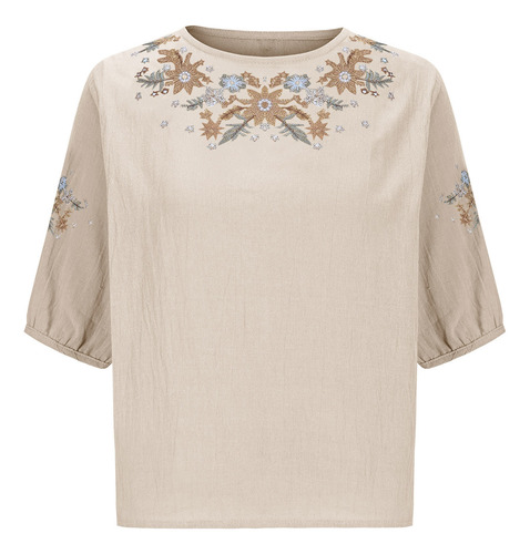 Top De Lino Liso Para Mujer, Talla Grande, Manga Corta, Tall