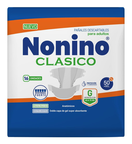 Pañales Nonino Clasico Elastizado Grande X 16 Unidades