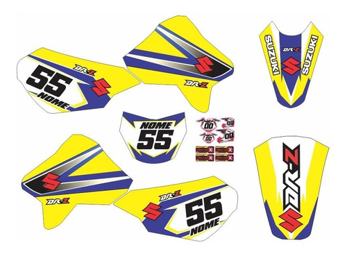 Kit Adesivo Moto Cross Trilha Suzuki Drz 400 Amarela 0,60mm