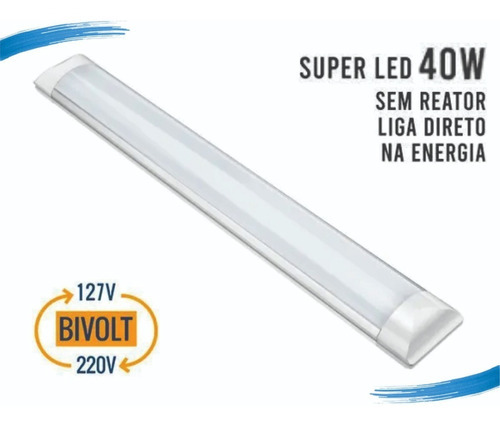 Kit 4 Luminária Tubular Led Slim 6500k 120cm 40w 110v/220v Cor Branco