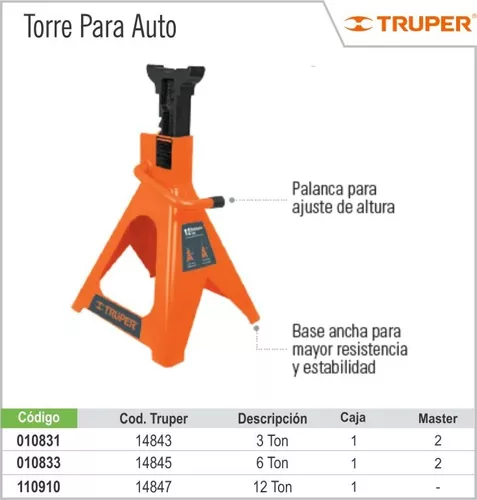 Caballete para auto 3 toneladas / 2 piezas, truper TRUPER