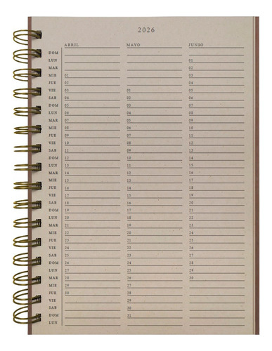 Agenda Semanal 2026 Ecológica A5 80 Hojas. Tapa Dura + Sobre Portada Beige Semana5