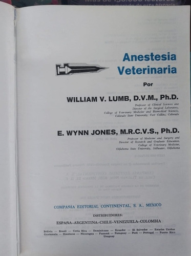 Anestesia Veterinaria Lumb - Jones. Tapa Dura (Usado)