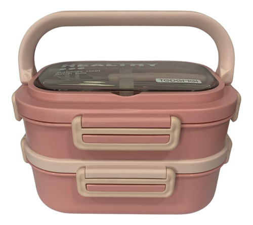 Lunchera Termica Contenedor Hermetico 3 Niveles C/ Cubiertos Rosa Rosa Viejo