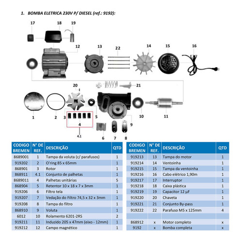 Kit Bomba Abastecimento Diesel Bremen 8835 60l/min 220v