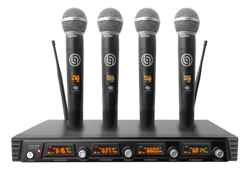 Steelpro Set Profesional 4 Micrófonos Inalámbricos Uhf 70m 
