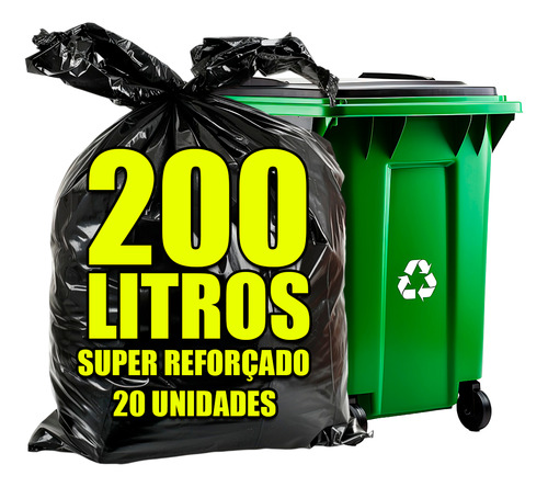 Saco De Lixo 200l Uso Pesado Super Reforçado Forte 20 Und