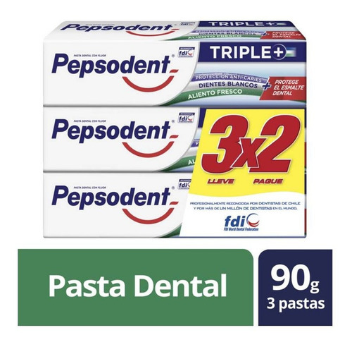 Pack Pasta Dental  Pepsodent Triple Acc 3*90gr(2 Disp)-super