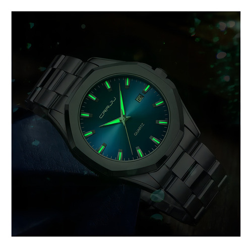 Reloj deportivo Crrju Calendar luminoso de acero inoxidable con fondo plateado/azul