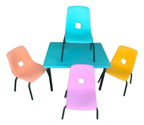 Mesa Preescolar / Infantil Con 4 Sillas Colores Pastel