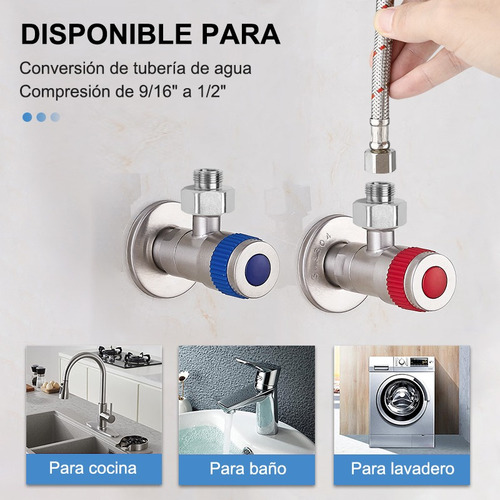 Conectores De Mangueras 9/16'' A 1/2'' Nuez Adaptador Inox Plateado