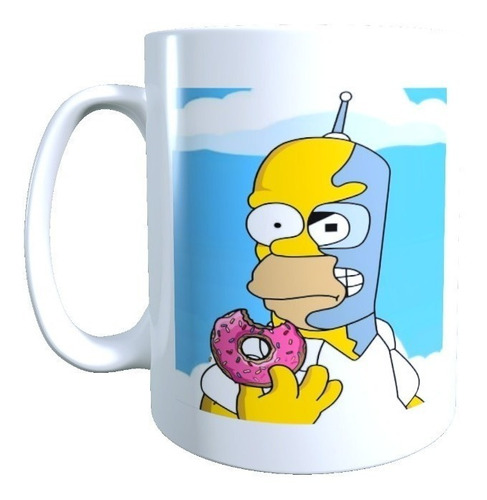 Tazon Diseño Homero Simpson Mitad Bender Futurama