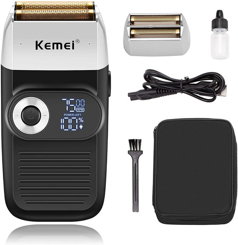 Maquina Kemei Afeitadora Shaver Barba Recargable Doble Banda Color 2026 Negro