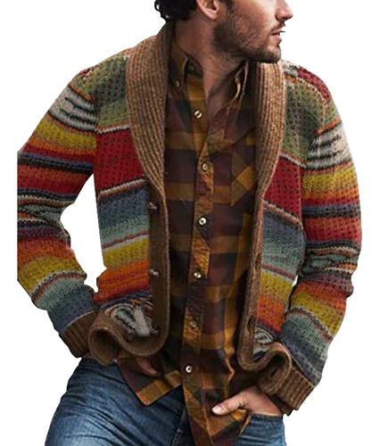 L Chaqueta Hombre Estampada Estilo Étnico Manga Larga Knitte