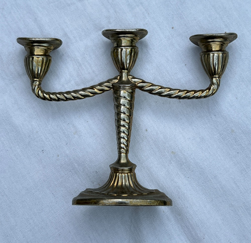 Mini Candelabro 3 Boca Antigo Metal Ingles Mini Velas Prata Com Dourado (Usado)
