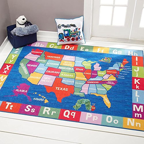 Eric Carle Elementary Usa Map Kids Machine Washable Area Rug