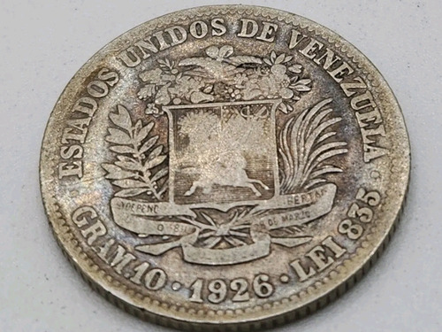 1926 2 Bolívares - 10 Gramos (.835) Moneda De Plata